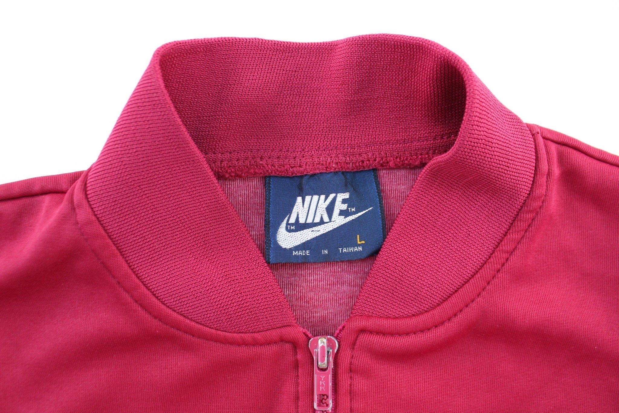 80's Nike Embroidered Logo Burgundy, Navy, & White Zip Up Jacket - Jacket - Thrifted Threads