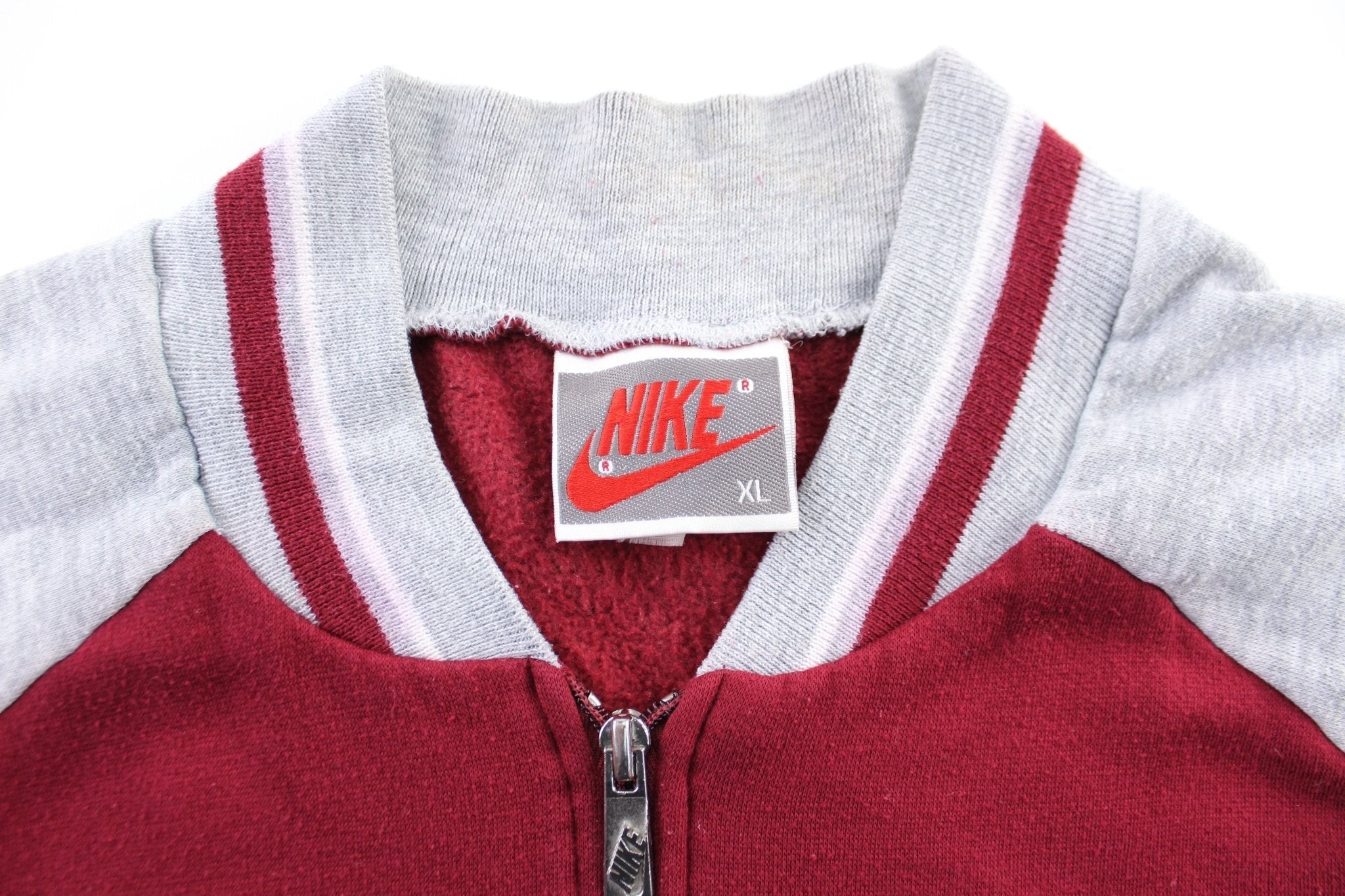 80's Nike Embroidered Logo Grey & Maroon Zip Up Jacket - Jackets - Thrifted Threads