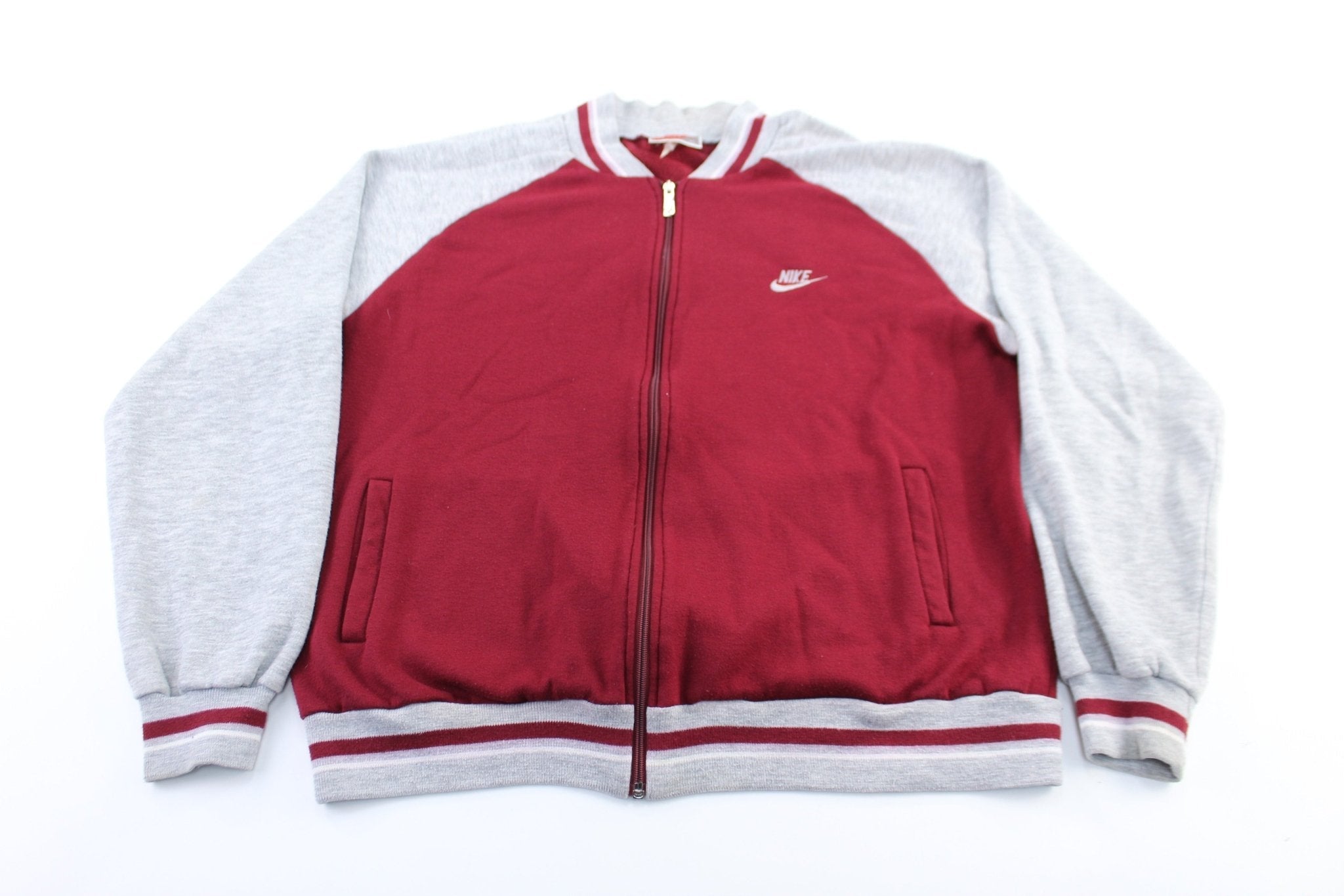 80's Nike Embroidered Logo Grey & Maroon Zip Up Jacket - Jackets - Thrifted Threads