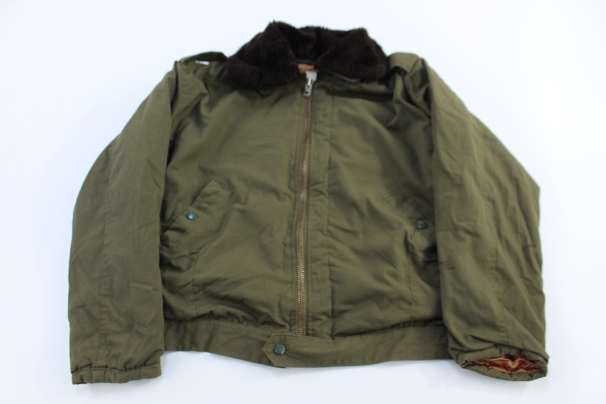 80's Olive Green Full Zip Flight Jacket - Jacket - Thrifted Threads