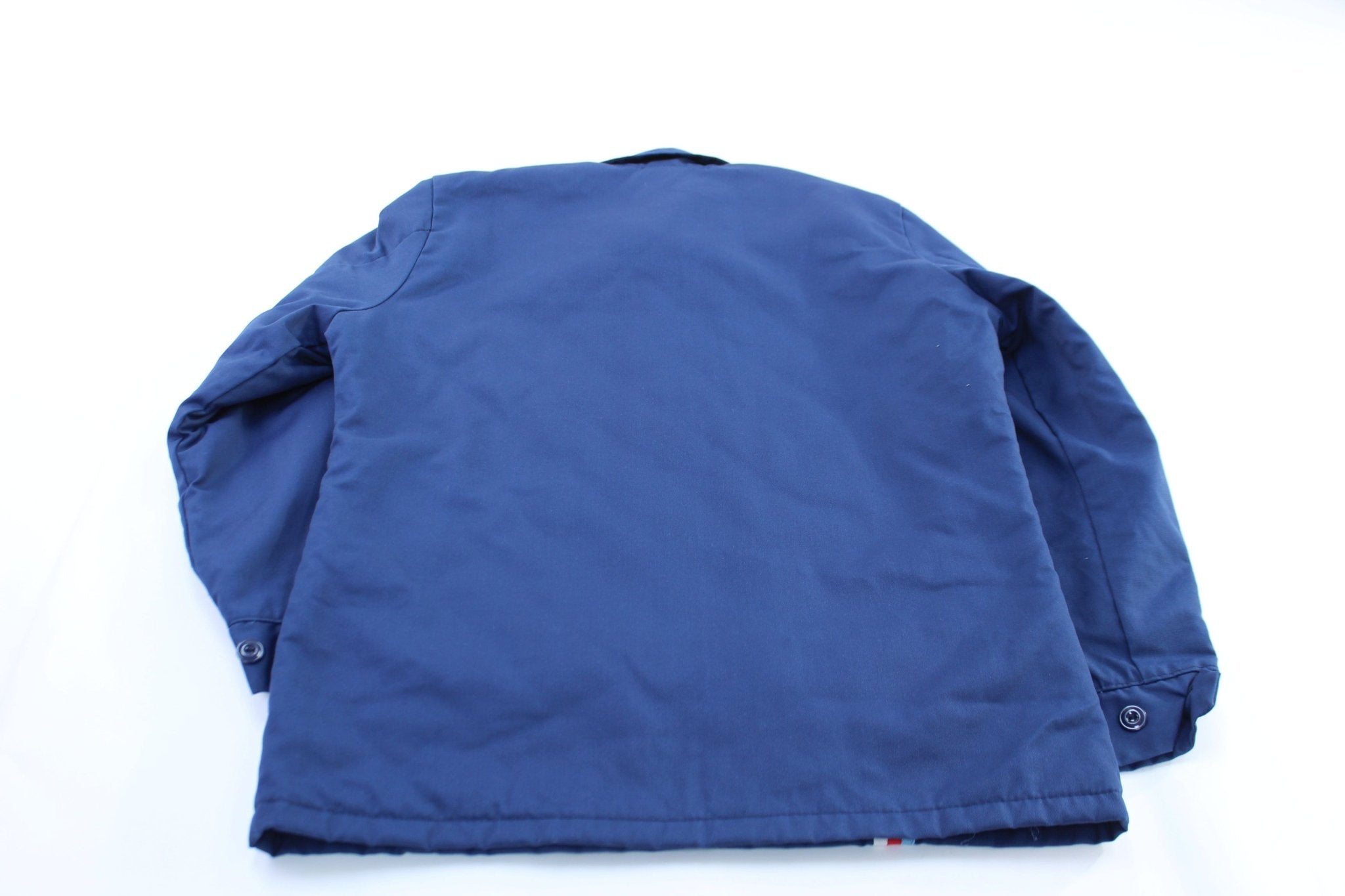 80's Red, Blue, & White Striped Racing Jacket - ThriftedThreads.com