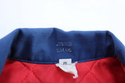 80's Red, Blue, & White Striped Racing Jacket - ThriftedThreads.com