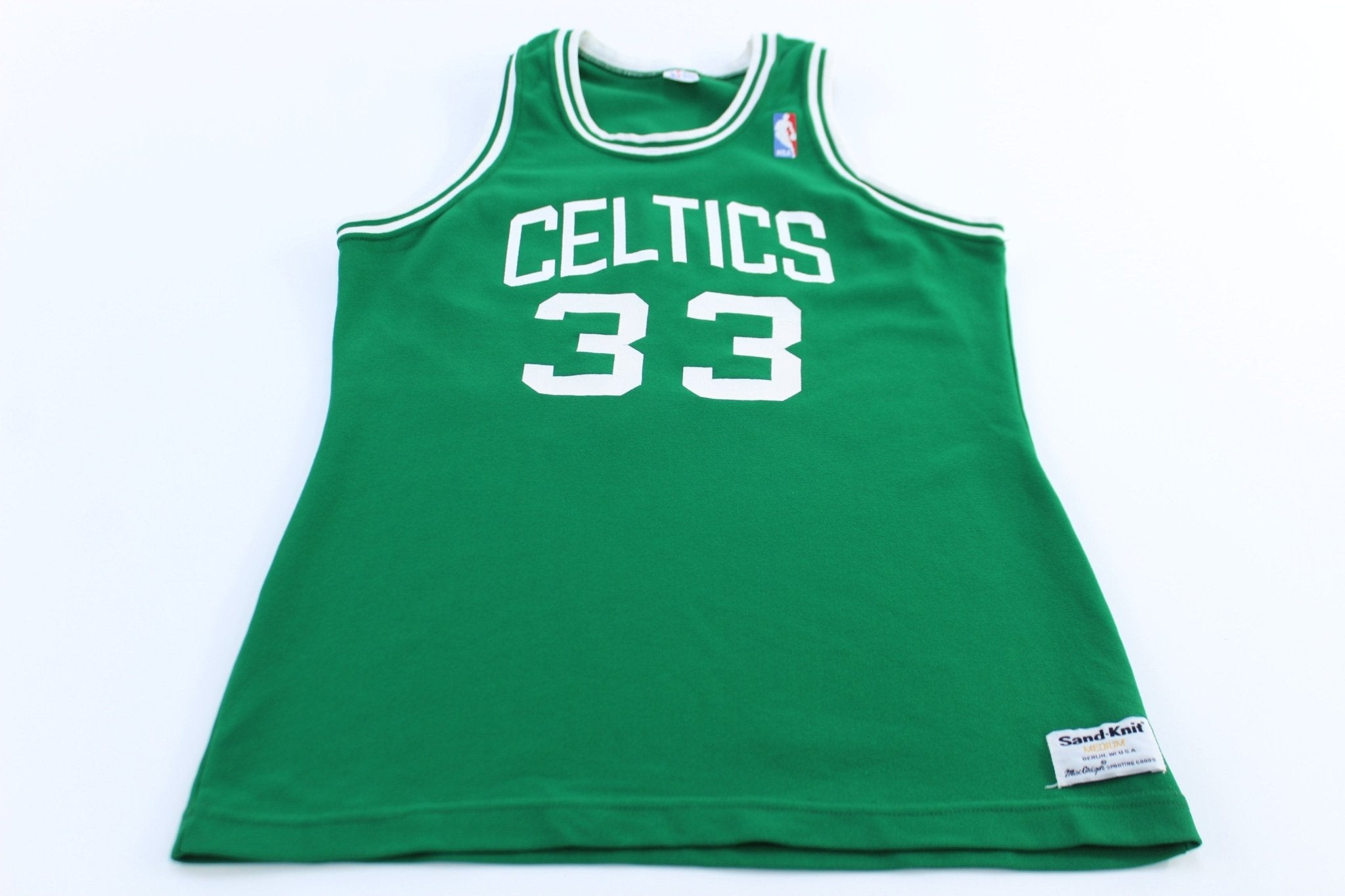 80's Sand Knit Boston Celtics Larry Bird 33 Basketball Jersey - ThriftedThreads.com