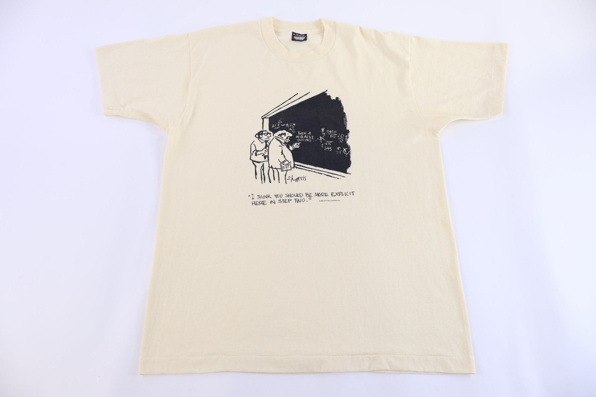 80's Sidney Harris Then A Miracle Occurs T-shirt - Shirts & Tops - Thrifted Threads