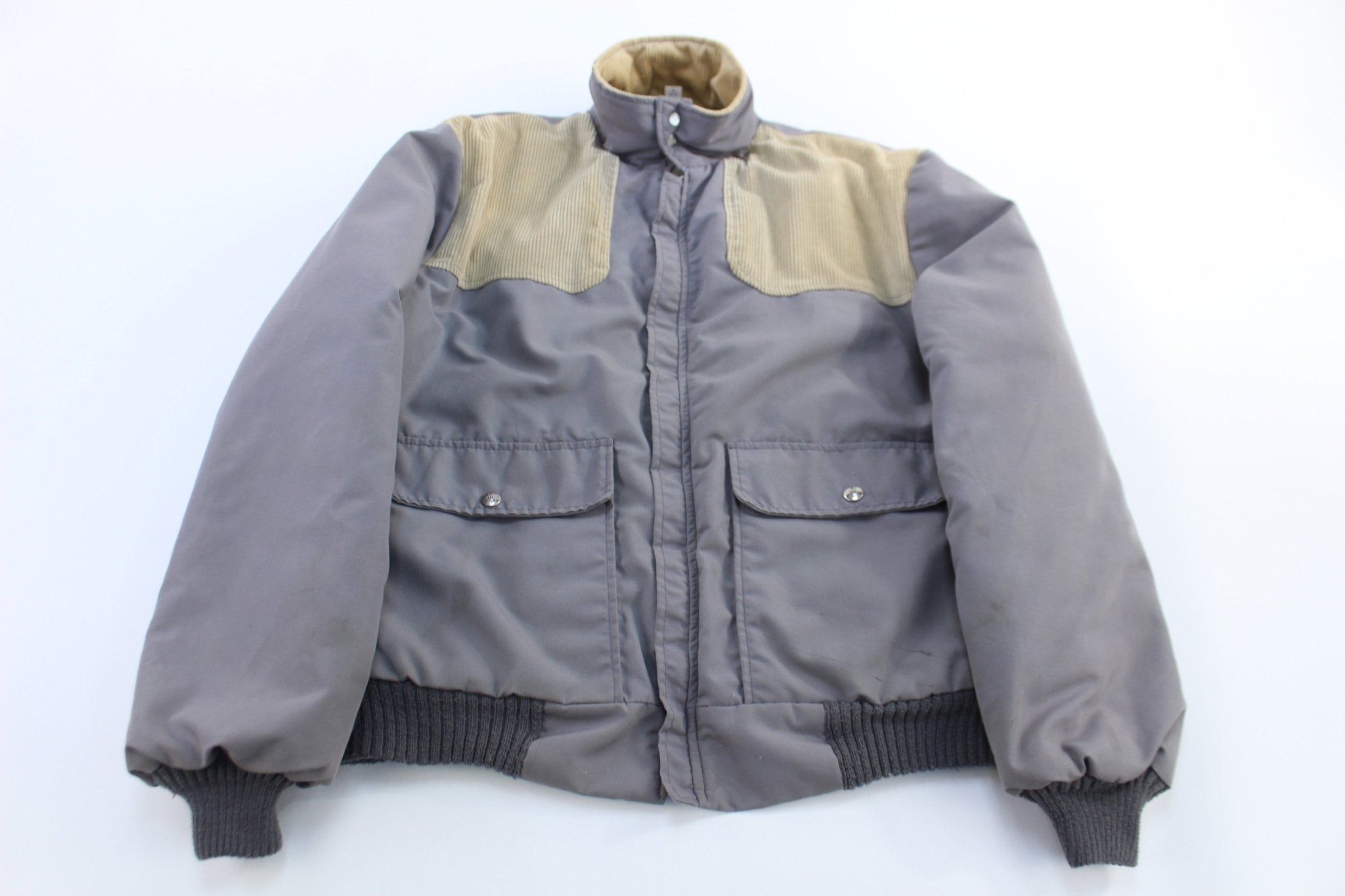 80’s USA Grey And Cream Corduroy Full Zip Jacket - Jacket - Thrifted Threads