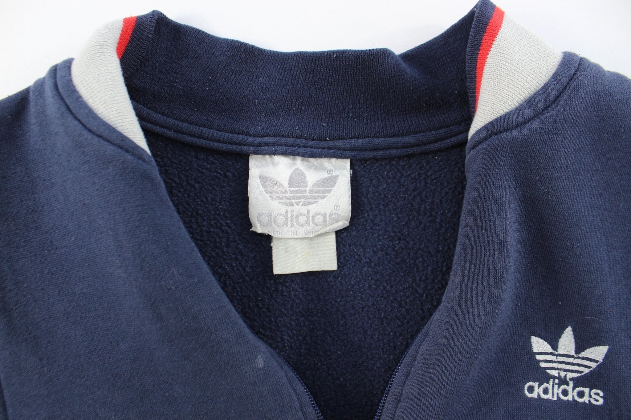 80'sAdidas Embroidered Logo Navy Blue, Red, Grey Zip Up Jacket - Jackets - Thrifted Threads