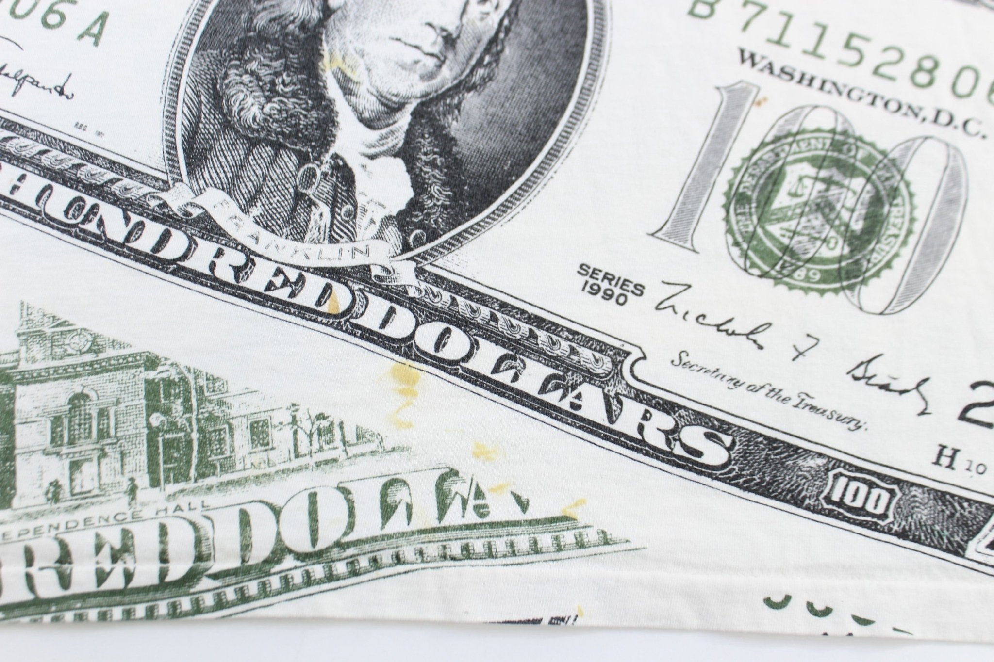 90's 100 Dollar Bill All Over Graphic T-shirt - Shirts & Tops - Thrifted Threads