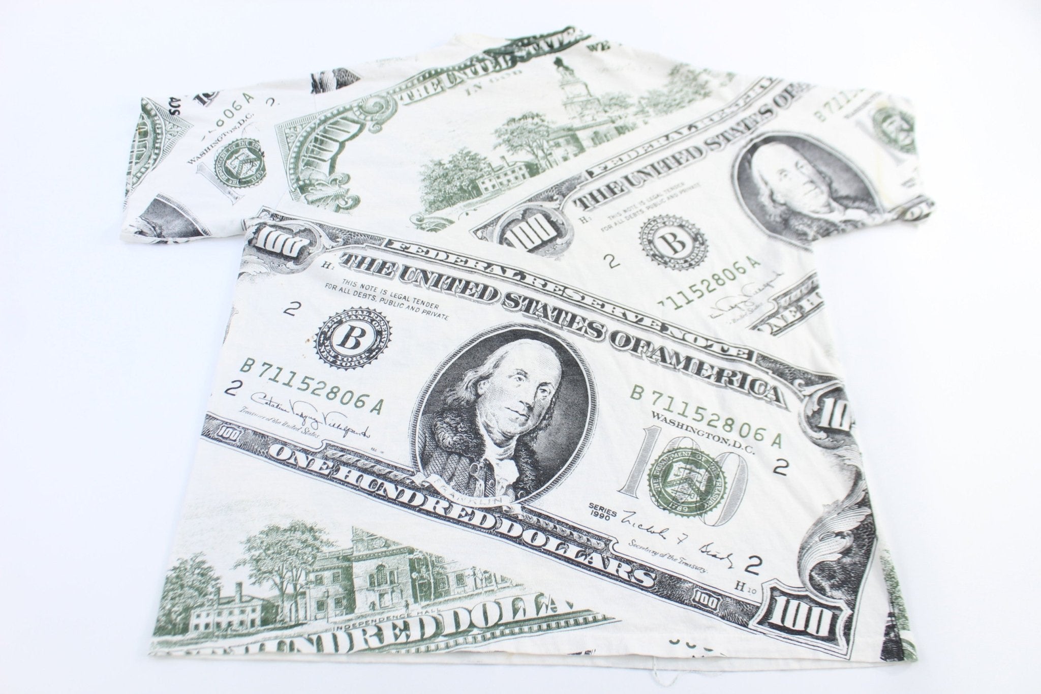 90's 100 Dollar Bill All Over Graphic T-shirt - Shirts & Tops - Thrifted Threads
