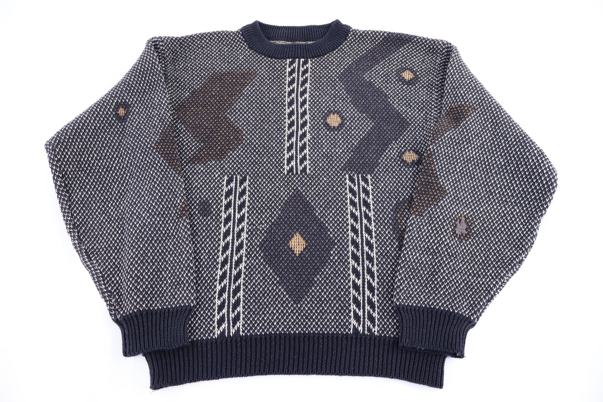 90's Academic Multipattern Knit Sweater - Sweater - Thrifted Threads