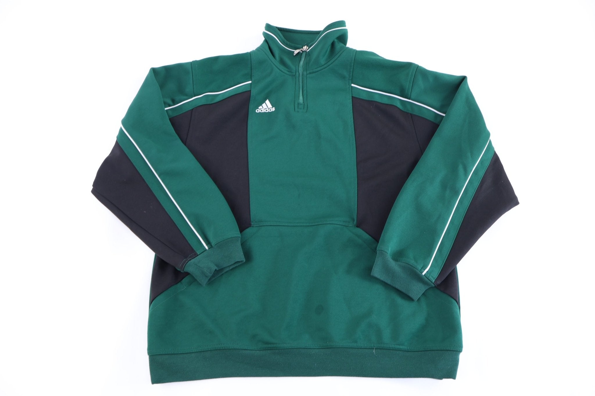 90's Adidas Embroidered Logo Black & Green Quarter Zip Pullover - Sweatshirt - Thrifted Threads