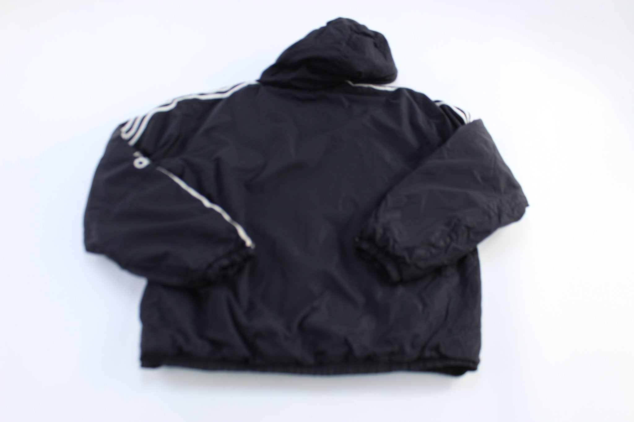 90's Adidas Embroidered Logo Black & White Full Zip Hooded Jacket - Jacket - Thrifted Threads