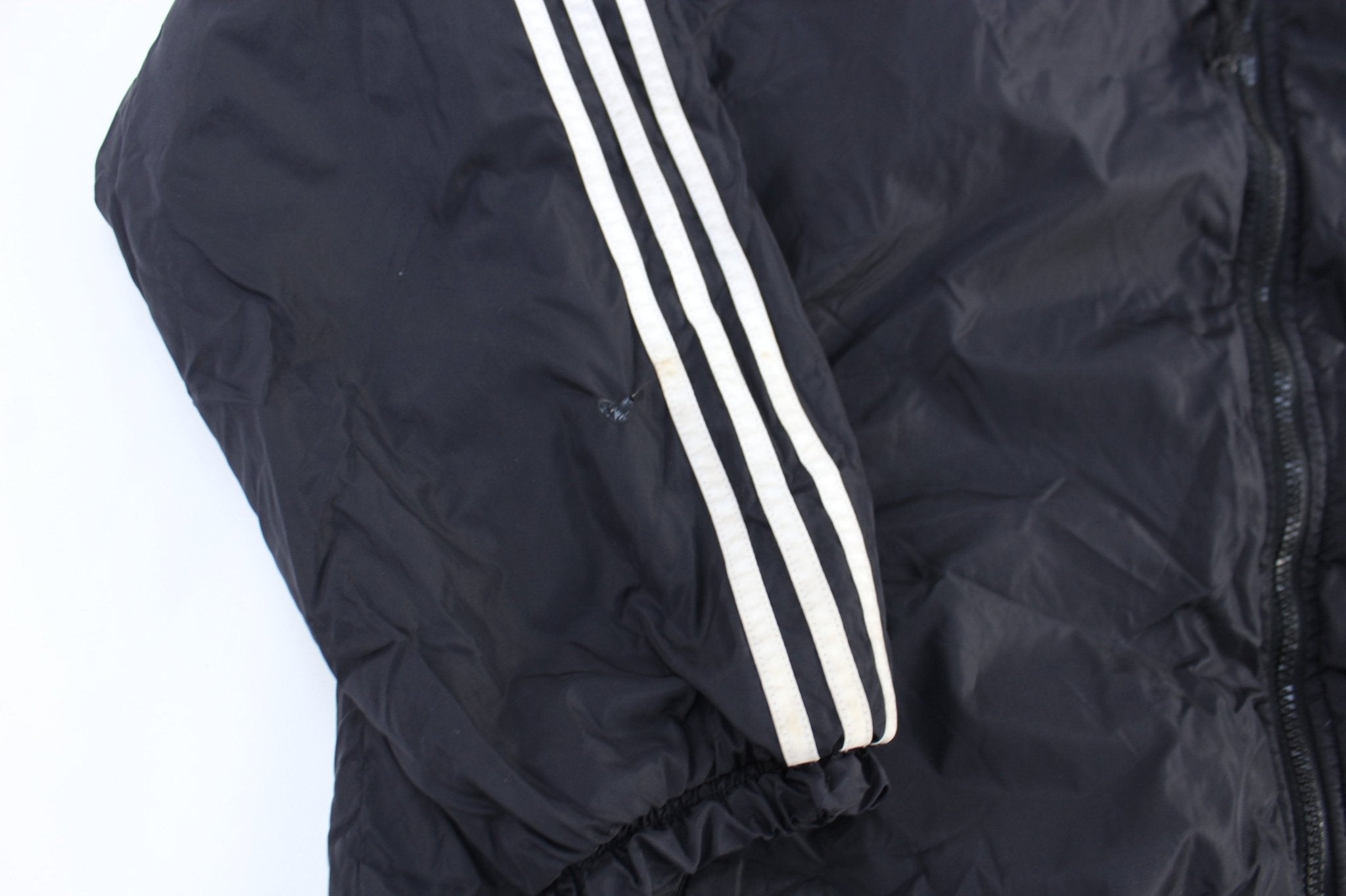 90's Adidas Embroidered Logo Black & White Full Zip Hooded Jacket - Jacket - Thrifted Threads