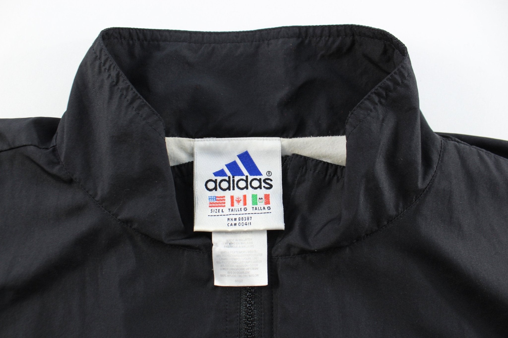 90's Adidas Embroidered Logo Black, White, & Green Zip Up Jacket - ThriftedThreads.com