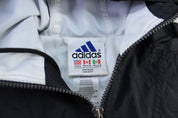 90's Adidas Embroidered Logo Black & White Striped Zip Up Jacket - ThriftedThreads.com