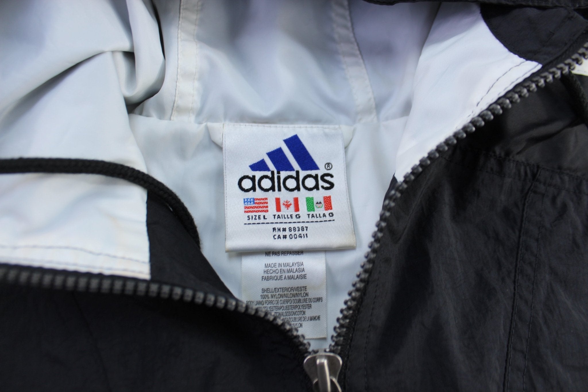 90's Adidas Embroidered Logo Black & White Striped Zip Up Jacket - ThriftedThreads.com