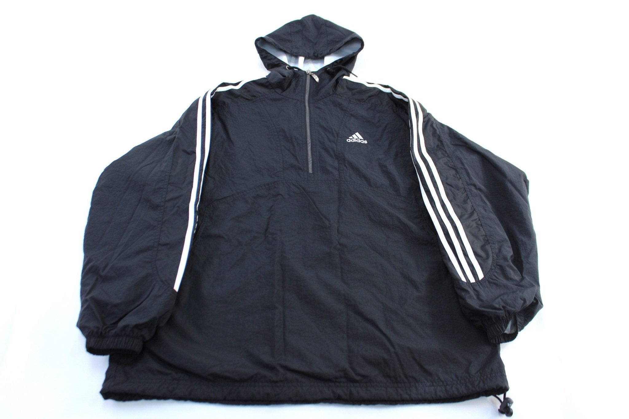 90's Adidas Embroidered Logo Black & White Striped Zip Up Jacket - Jacket - Thrifted Threads