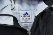 90's Adidas Embroidered Logo Black & White Striped Zip Up Jacket - Jacket - Thrifted Threads