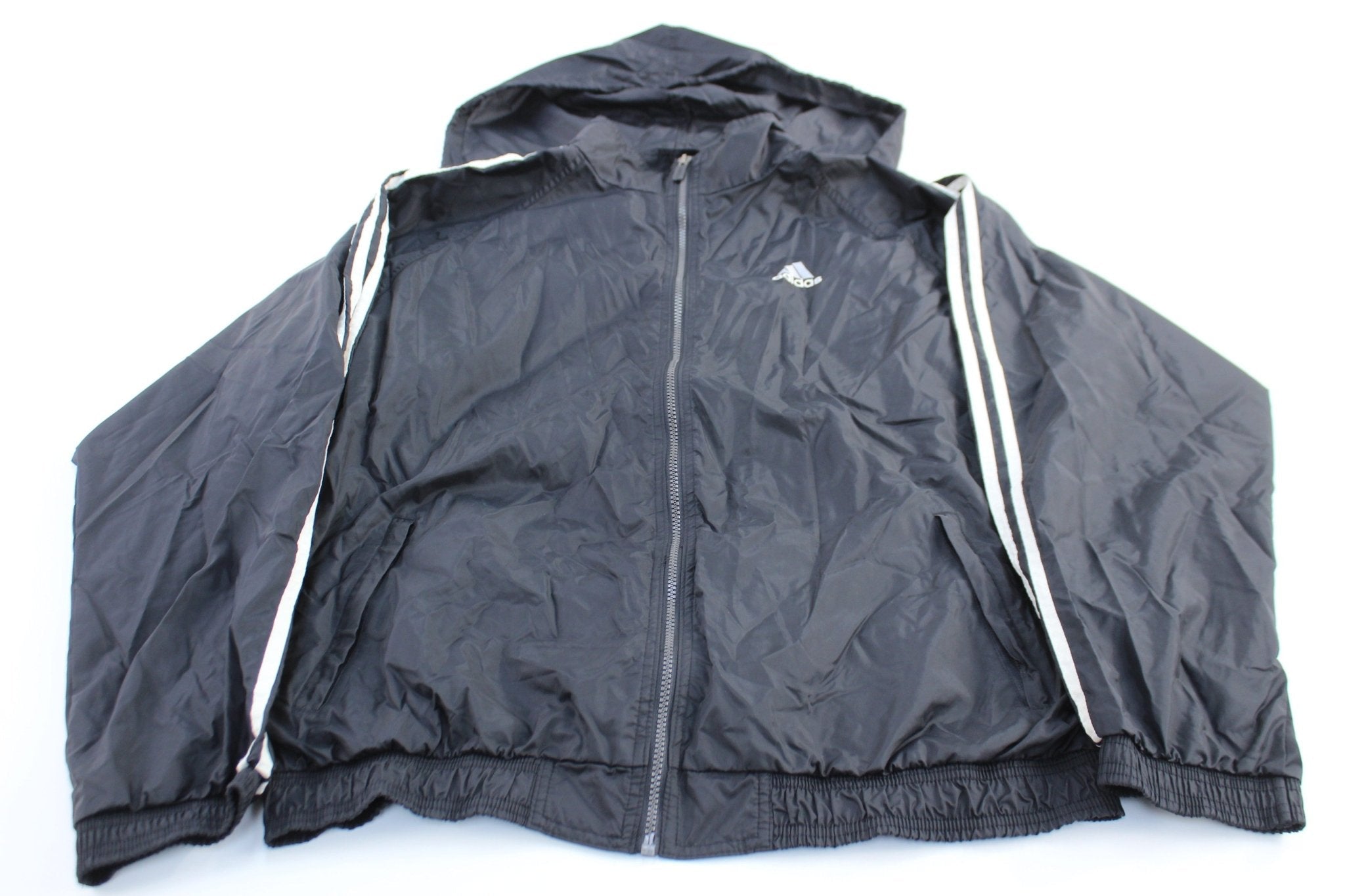 90's Adidas Embroidered Logo Black & White Striped Zip Up Jacket - Jackets - Thrifted Threads