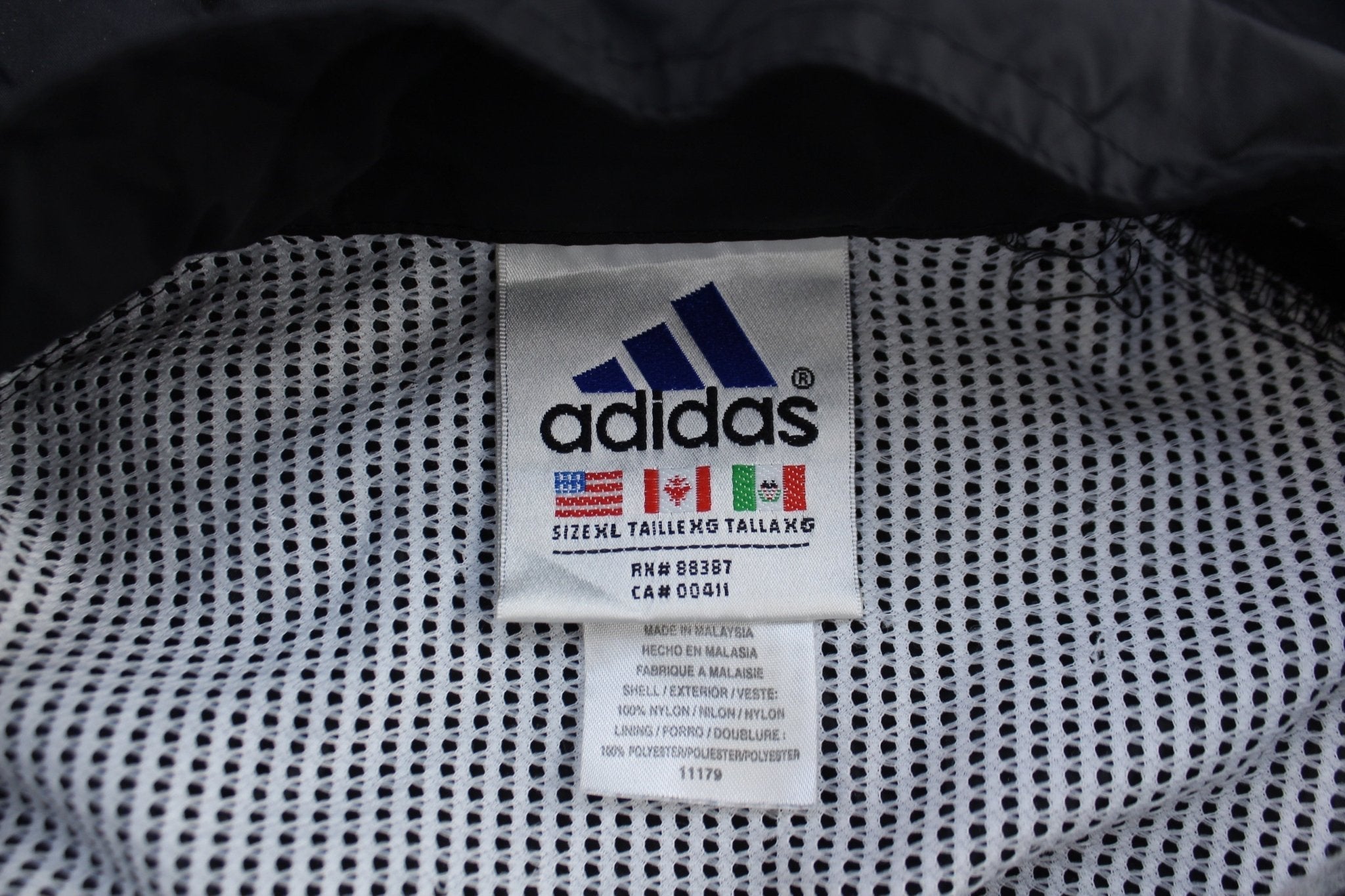 90's Adidas Embroidered Logo Black & White Striped Zip Up Jacket - Jackets - Thrifted Threads
