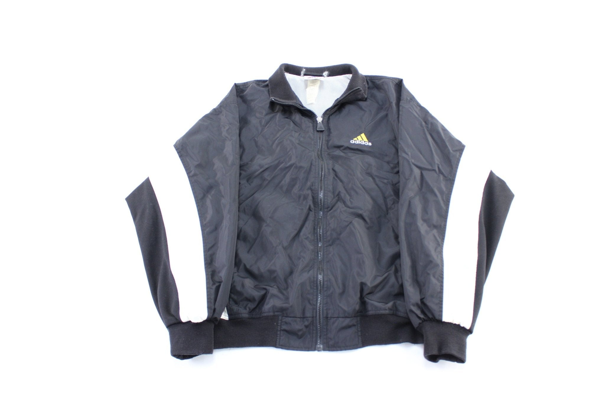 90's Adidas Embroidered Logo Black & White Windbreaker Jacket - ThriftedThreads.com