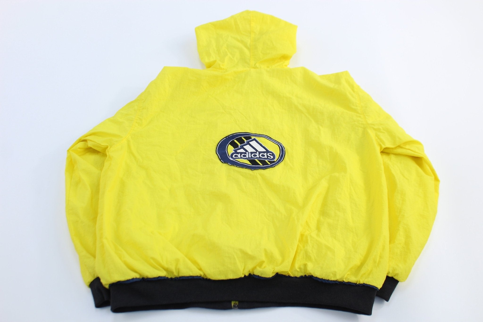 90's Adidas Embroidered Logo Black & Yellow Striped Zip Up Jacket - ThriftedThreads.com