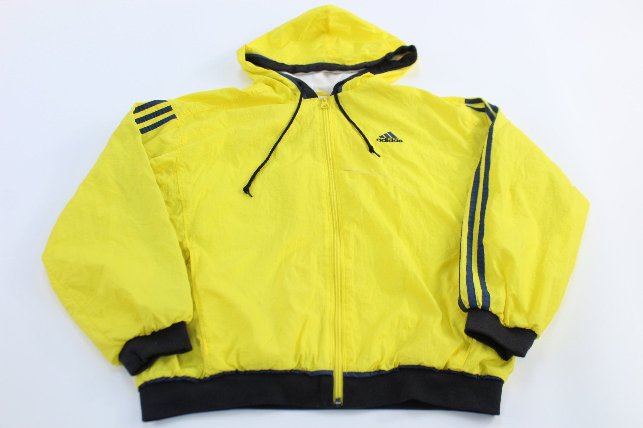90's Adidas Embroidered Logo Black & Yellow Striped Zip Up Jacket - ThriftedThreads.com