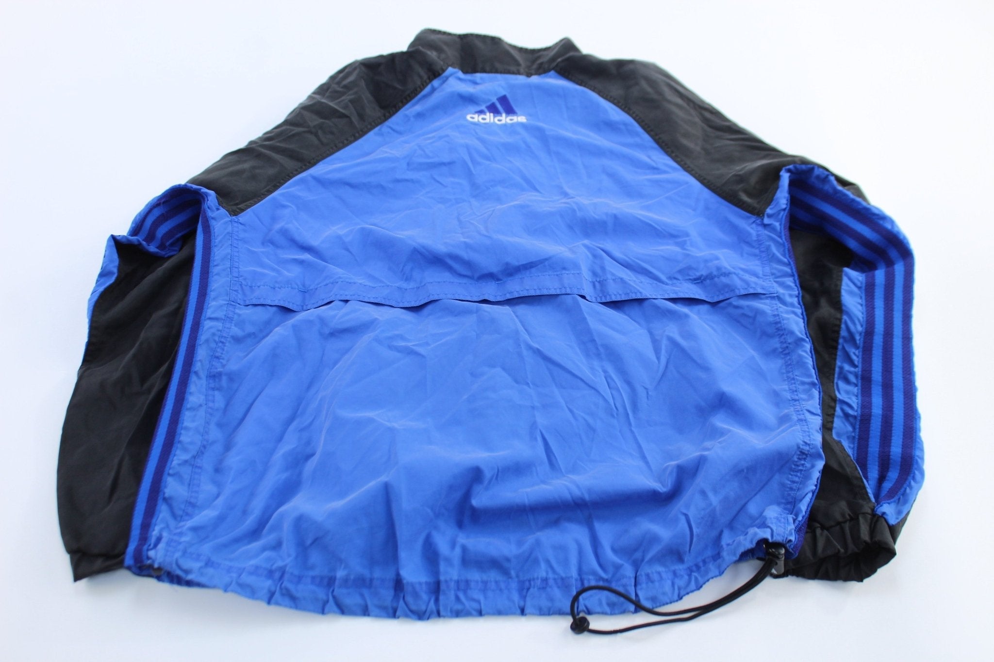 90's Adidas Embroidered Logo Blue & Black Striped Zip Up Jacket - Jackets - Thrifted Threads