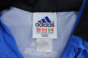 90's Adidas Embroidered Logo Blue & Black Striped Zip Up Jacket - Jackets - Thrifted Threads
