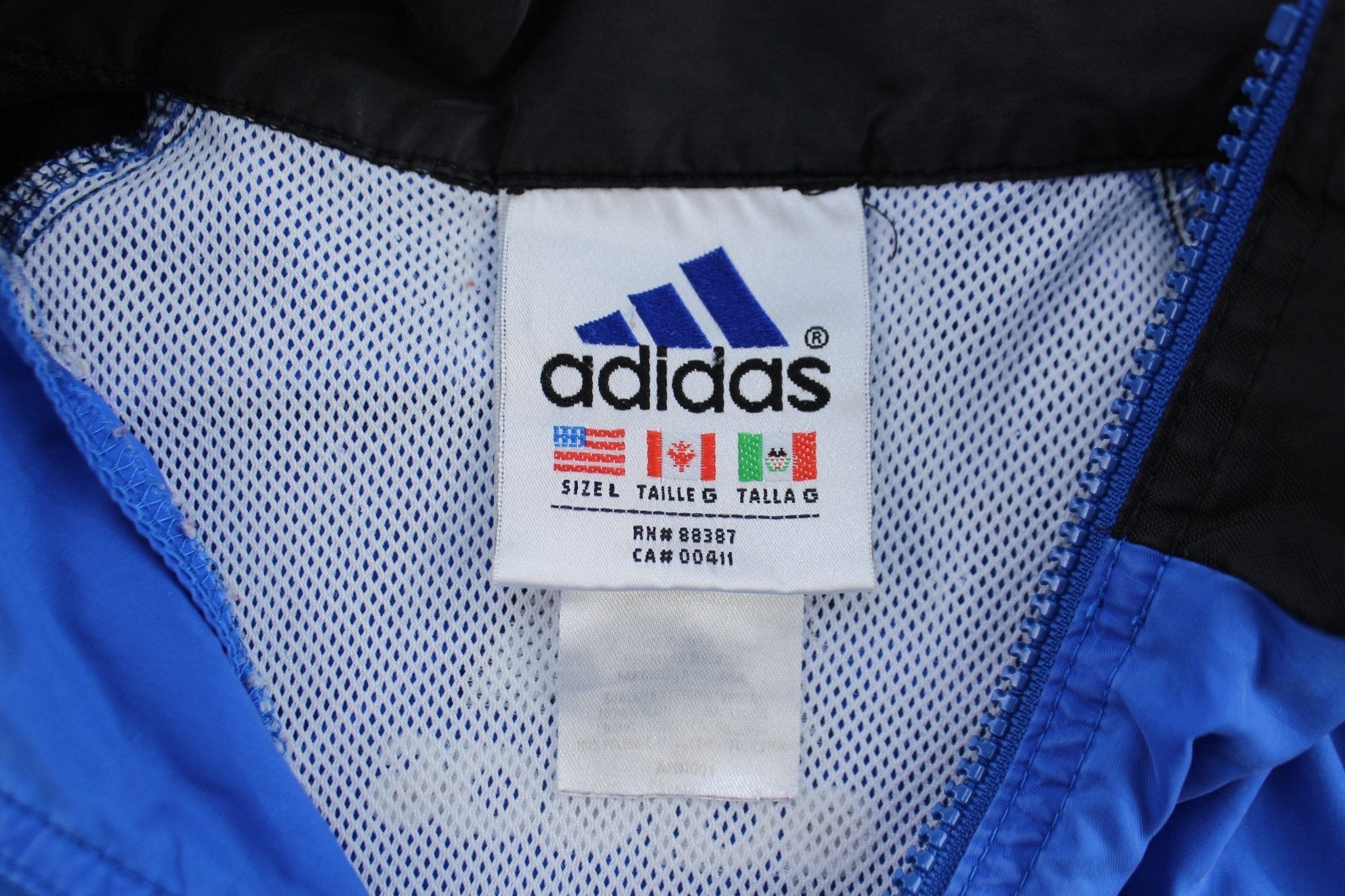 90's Adidas Embroidered Logo Blue & Black Striped Zip Up Jacket - Jackets - Thrifted Threads