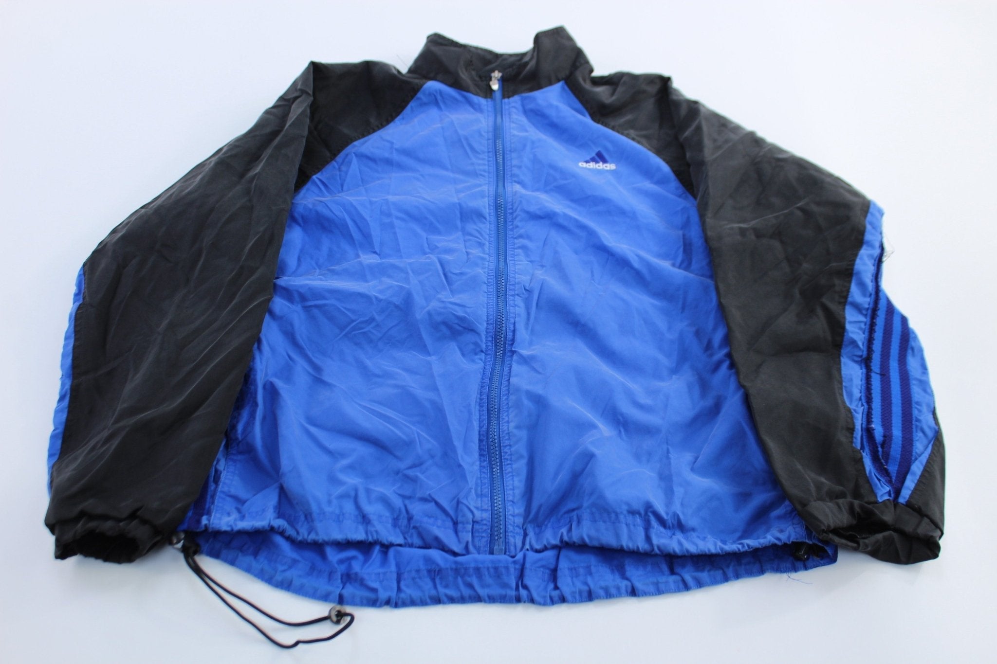 90's Adidas Embroidered Logo Blue & Black Striped Zip Up Jacket - Jackets - Thrifted Threads
