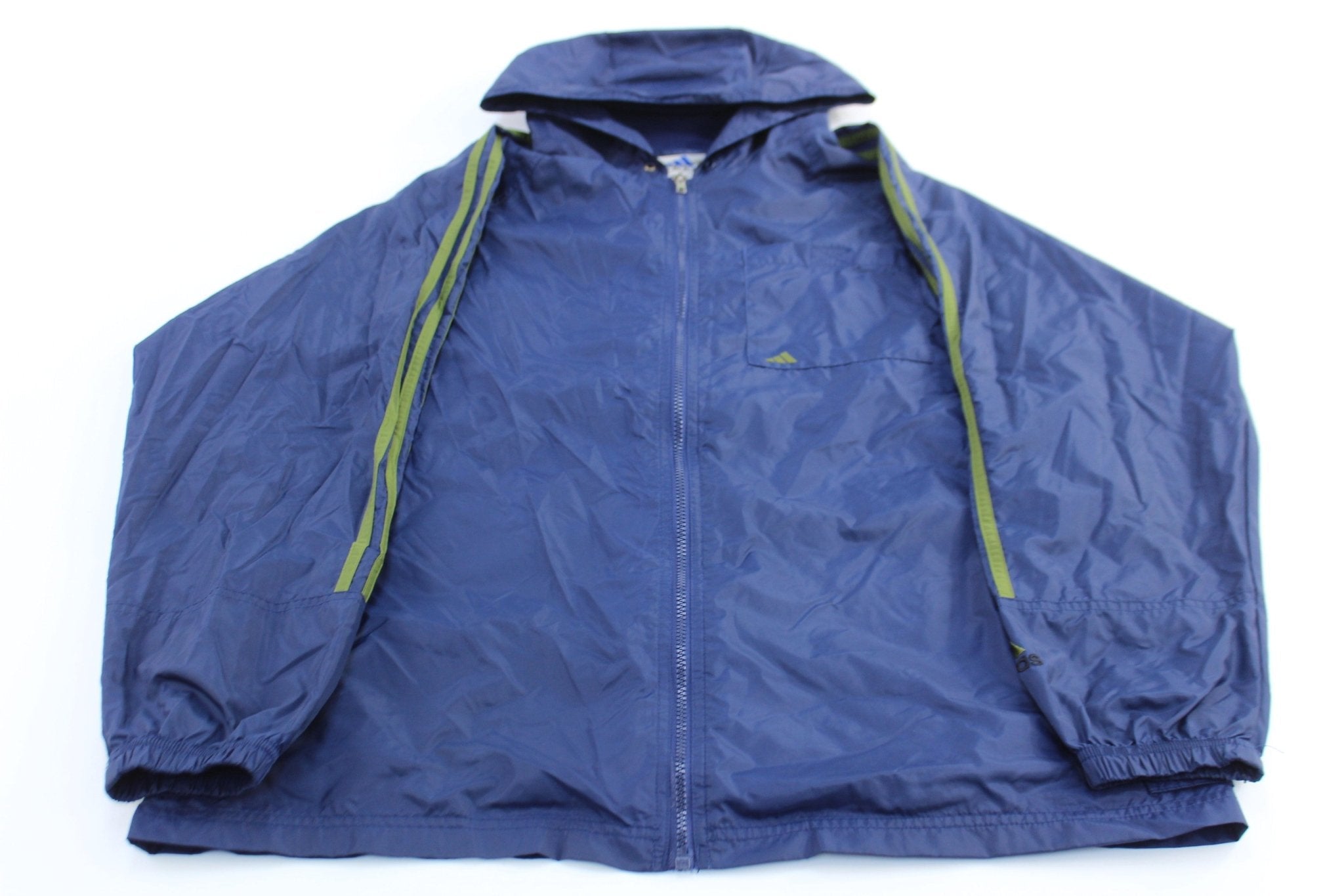 90's Adidas Embroidered Logo Blue & Green Striped Zip Up Jacket - Jackets - Thrifted Threads