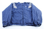 90's Adidas Embroidered Logo Blue, Grey, & White Striped Jacket - ThriftedThreads.com