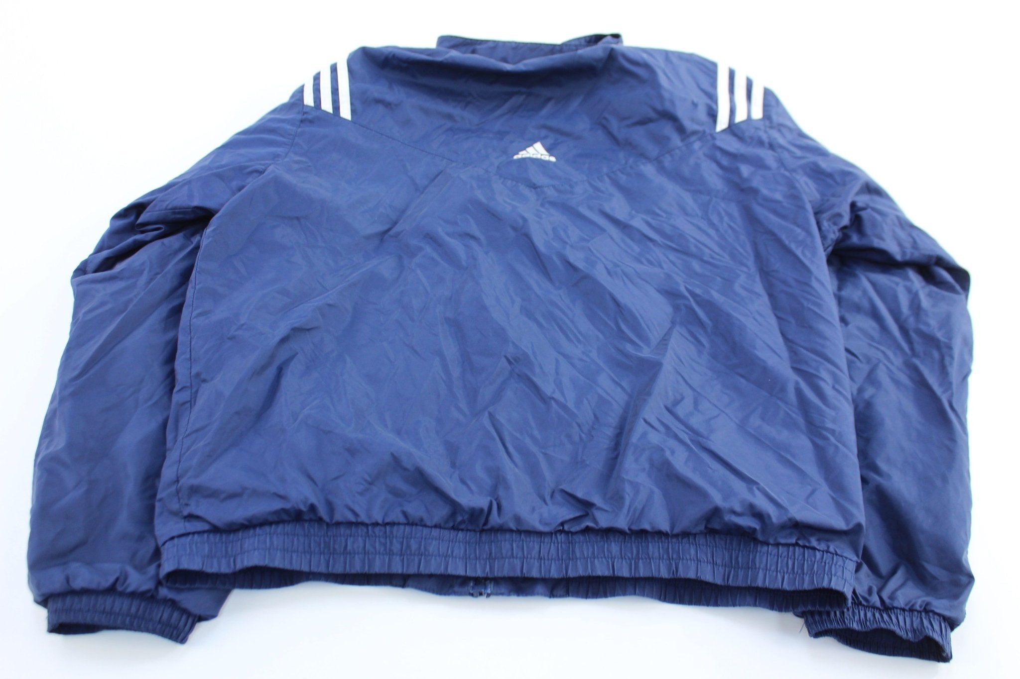 90's Adidas Embroidered Logo Blue, Grey, & White Striped Jacket - Jackets - Thrifted Threads