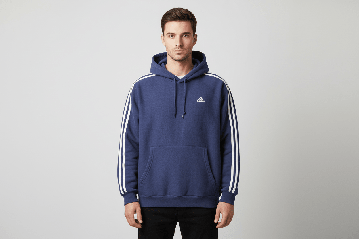 90's Adidas Embroidered Logo Blue Pullover Hoodie - Sweatshirt - Thrifted Threads