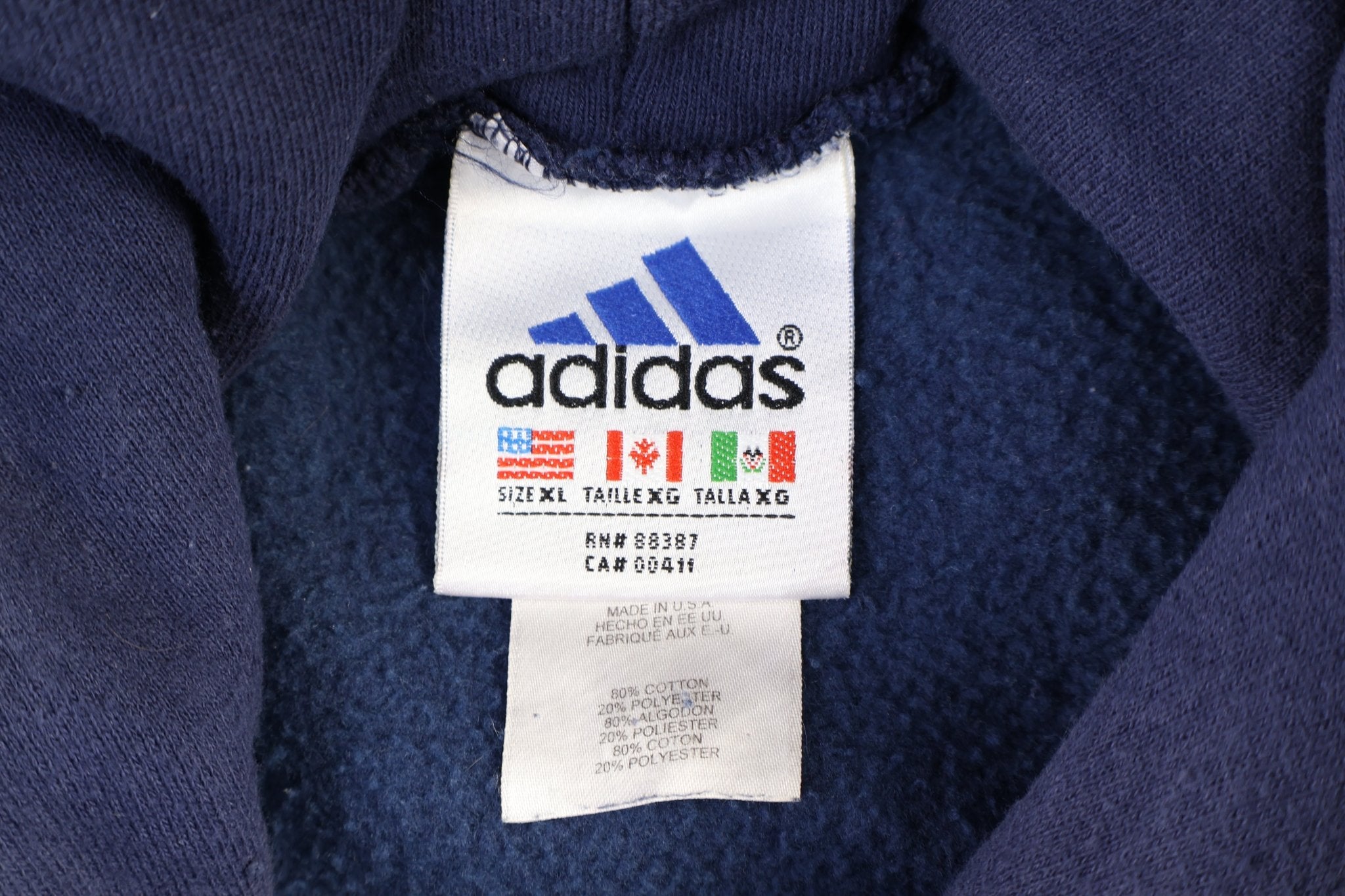 90's Adidas Embroidered Logo Blue Pullover Hoodie - Sweatshirt - Thrifted Threads