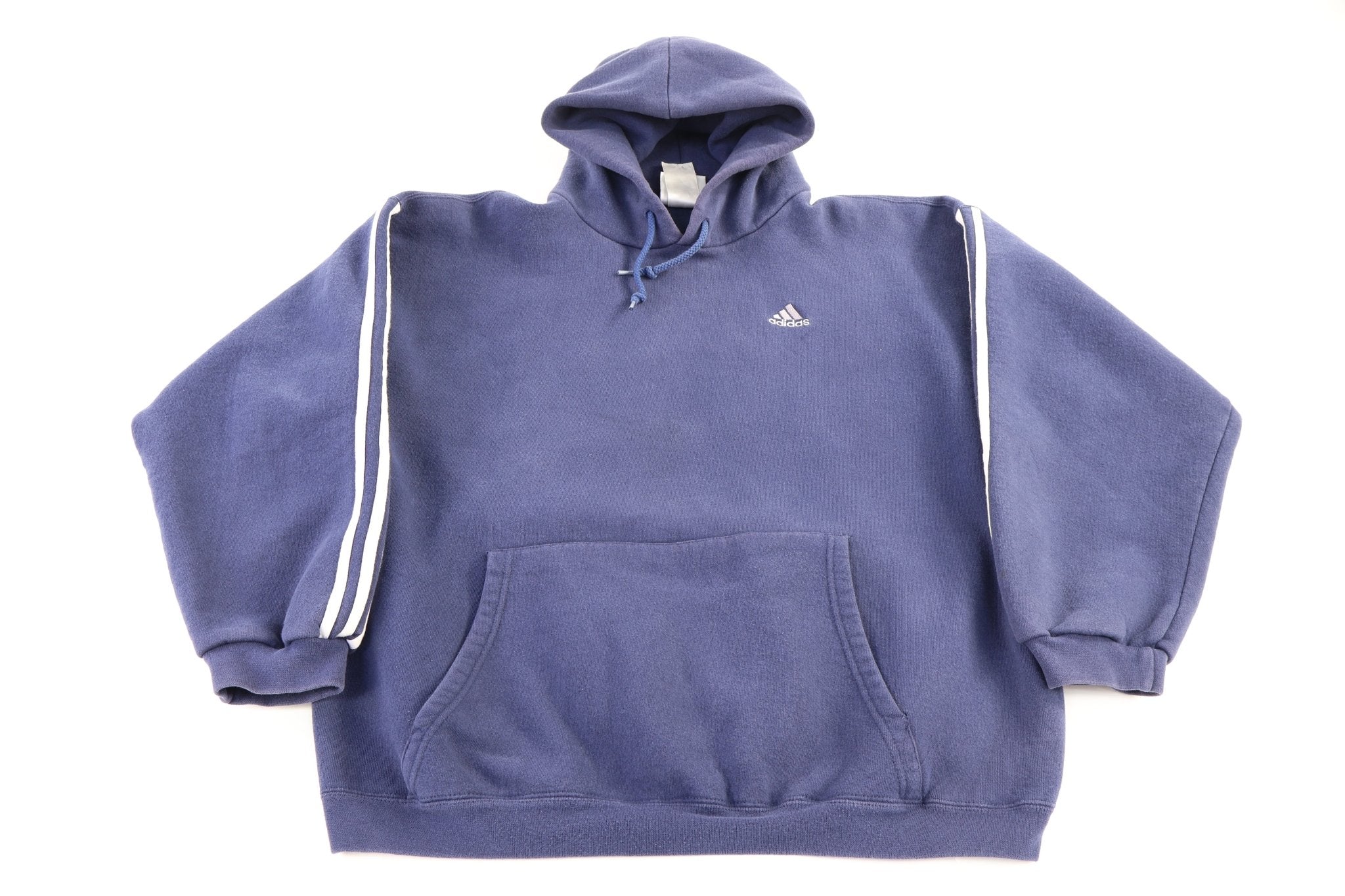 90's Adidas Embroidered Logo Blue Pullover Hoodie - Sweatshirt - Thrifted Threads
