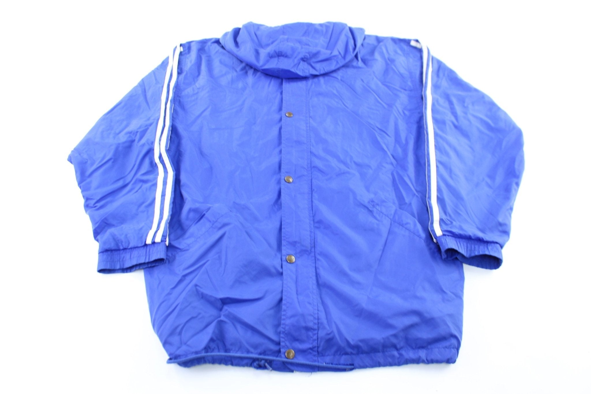 90's Adidas Embroidered Logo Blue & White Striped Jacket - Jacket - Thrifted Threads