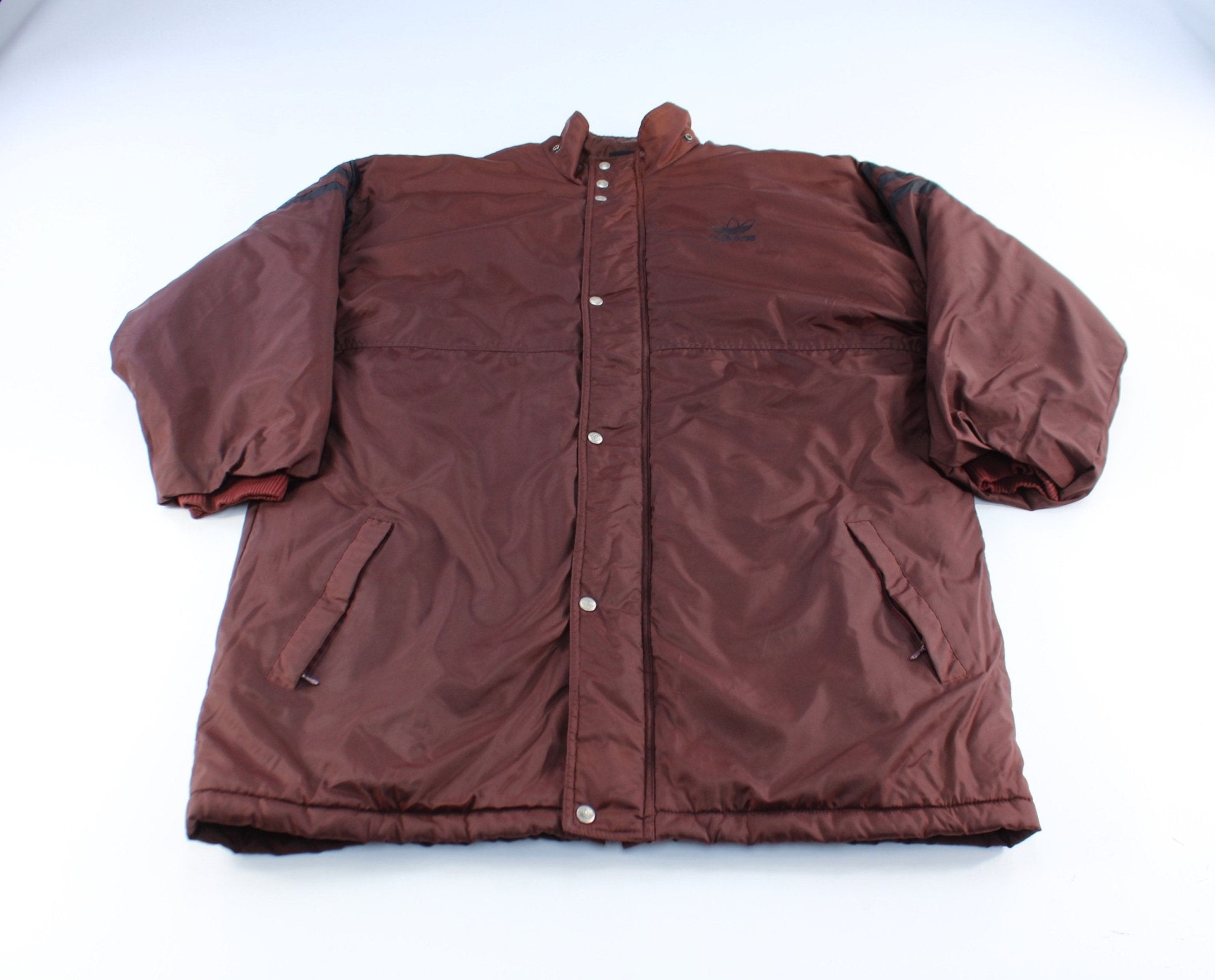 90's Adidas Embroidered Logo Burgundy & Black Jacket - ThriftedThreads.com