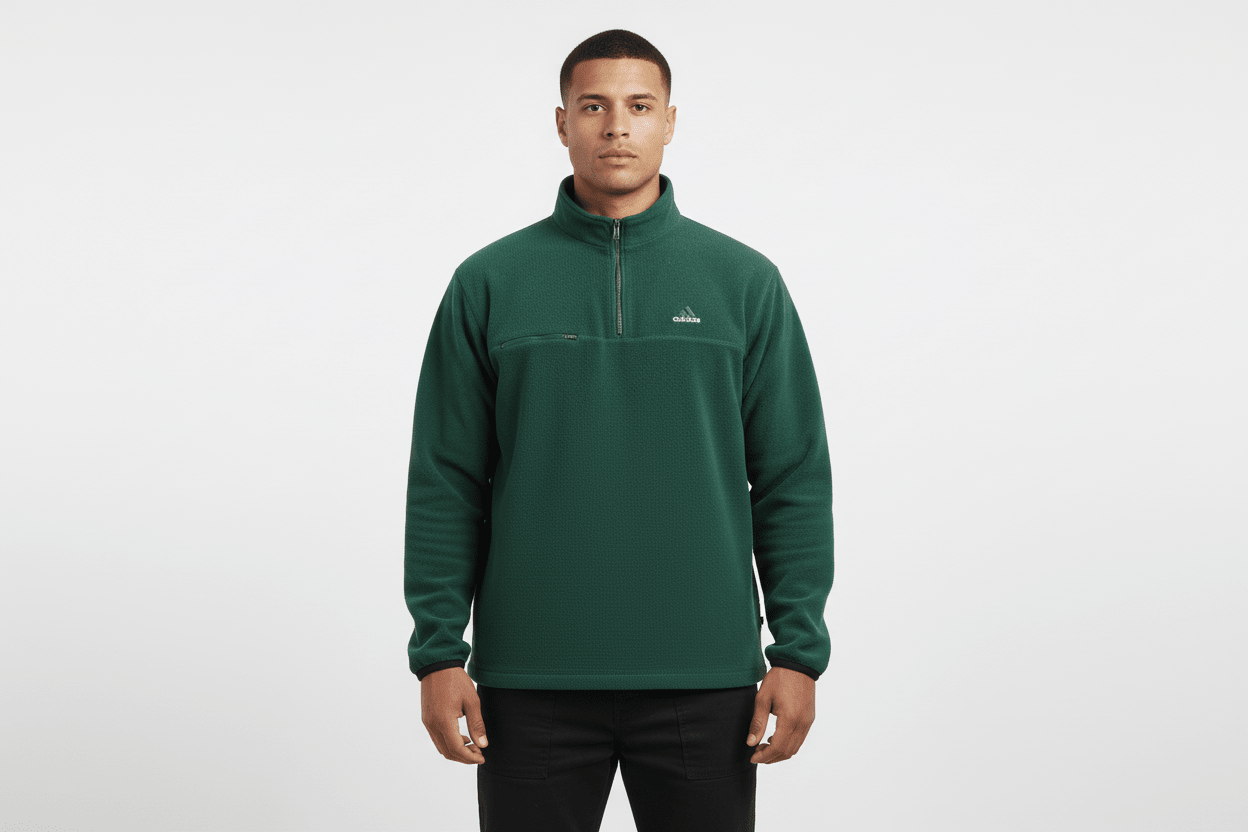 90's Adidas Embroidered Logo Green Fleece Sweater - Sweater - Thrifted Threads
