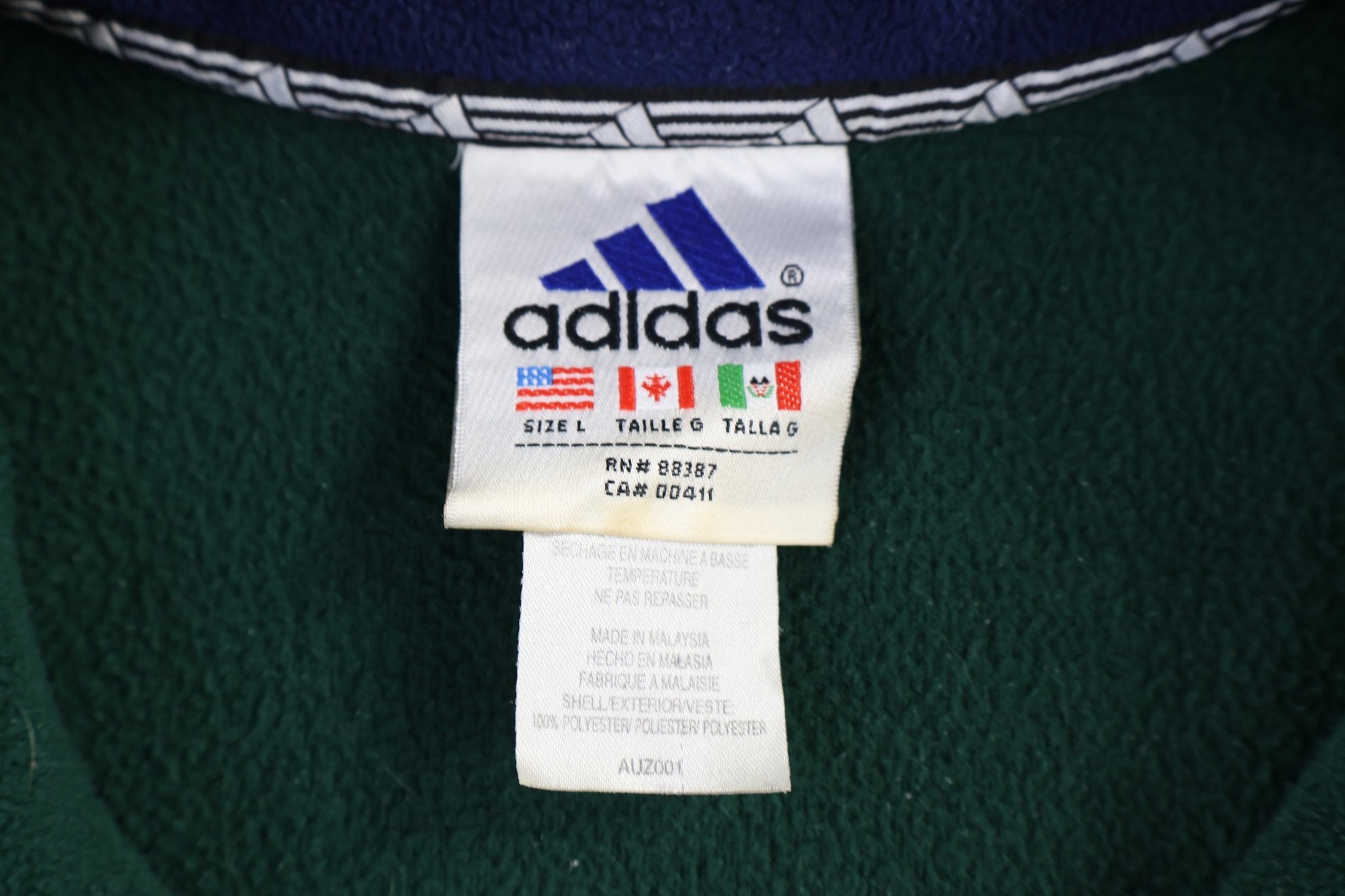 90's Adidas Embroidered Logo Green Fleece Sweater - Sweater - Thrifted Threads