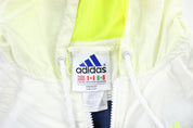 90's Adidas Embroidered Logo Navy Blue, White, & Neon Zip Up Jacket - ThriftedThreads.com