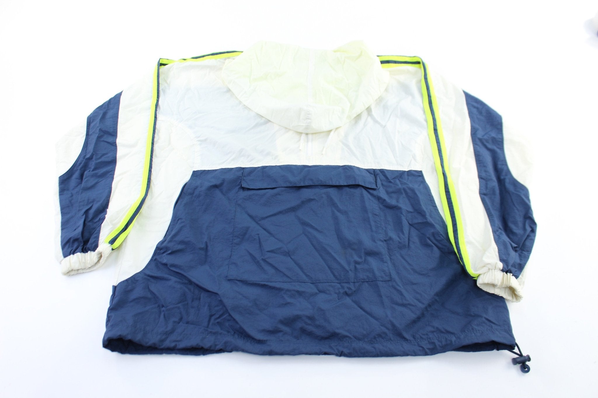 90's Adidas Embroidered Logo Navy Blue, White, & Neon Zip Up Jacket - ThriftedThreads.com