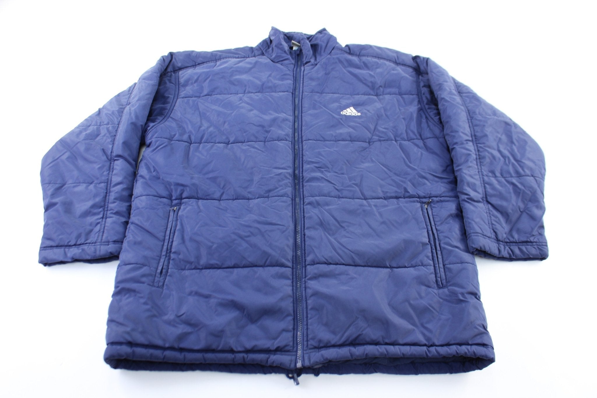 90's Adidas Embroidered Logo Navy Blue Zip Up Jacket - Jacket - Thrifted Threads