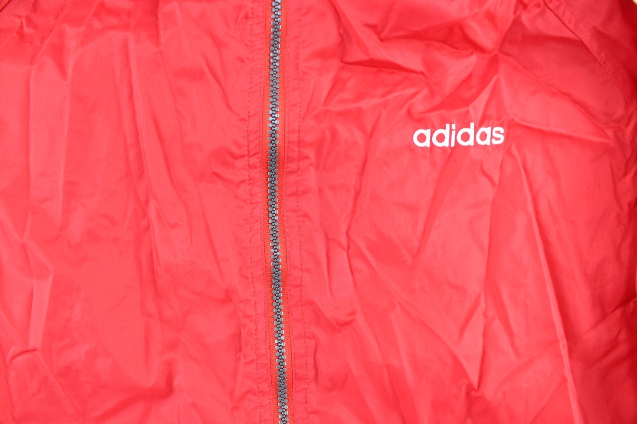 90's Adidas Embroidered Logo Red & White Striped Zip Up Jacket - Jacket - Thrifted Threads