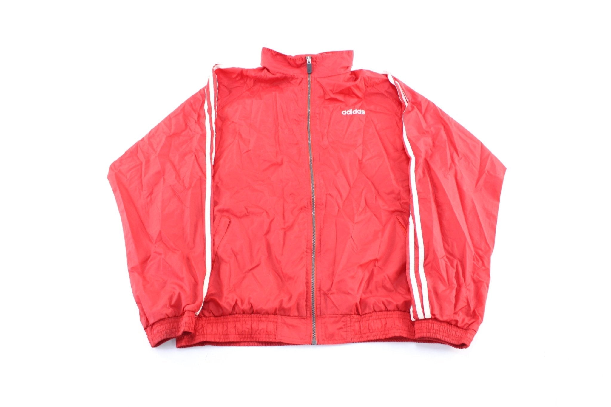 90's Adidas Embroidered Logo Red & White Striped Zip Up Jacket - Jacket - Thrifted Threads
