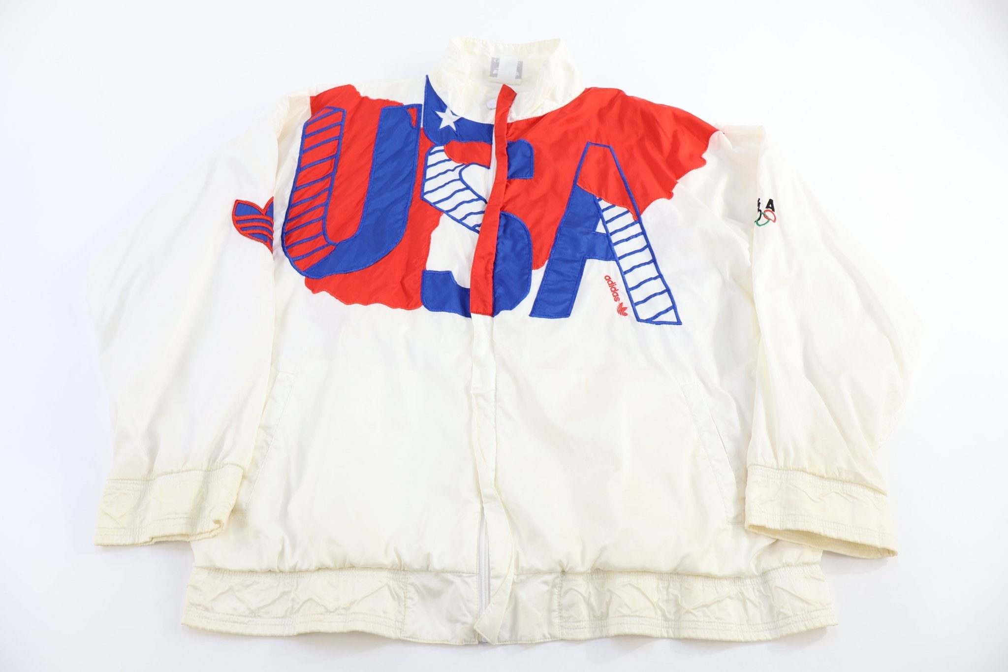 90's Adidas Embroidered Logo Team USA Full Zip Windbreaker - Jacket - Thrifted Threads