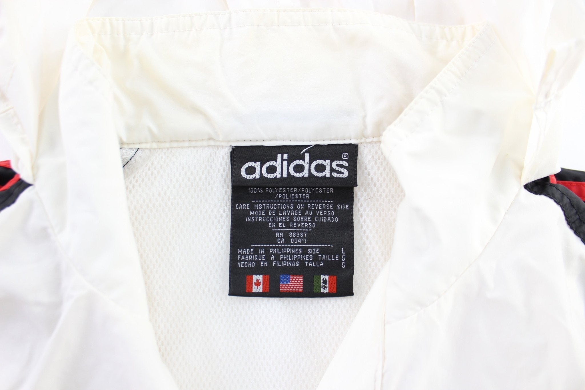 90's Adidas Embroidered Logo White, Black, & Red Striped Zip Up Jacket - Jackets - Thrifted Threads
