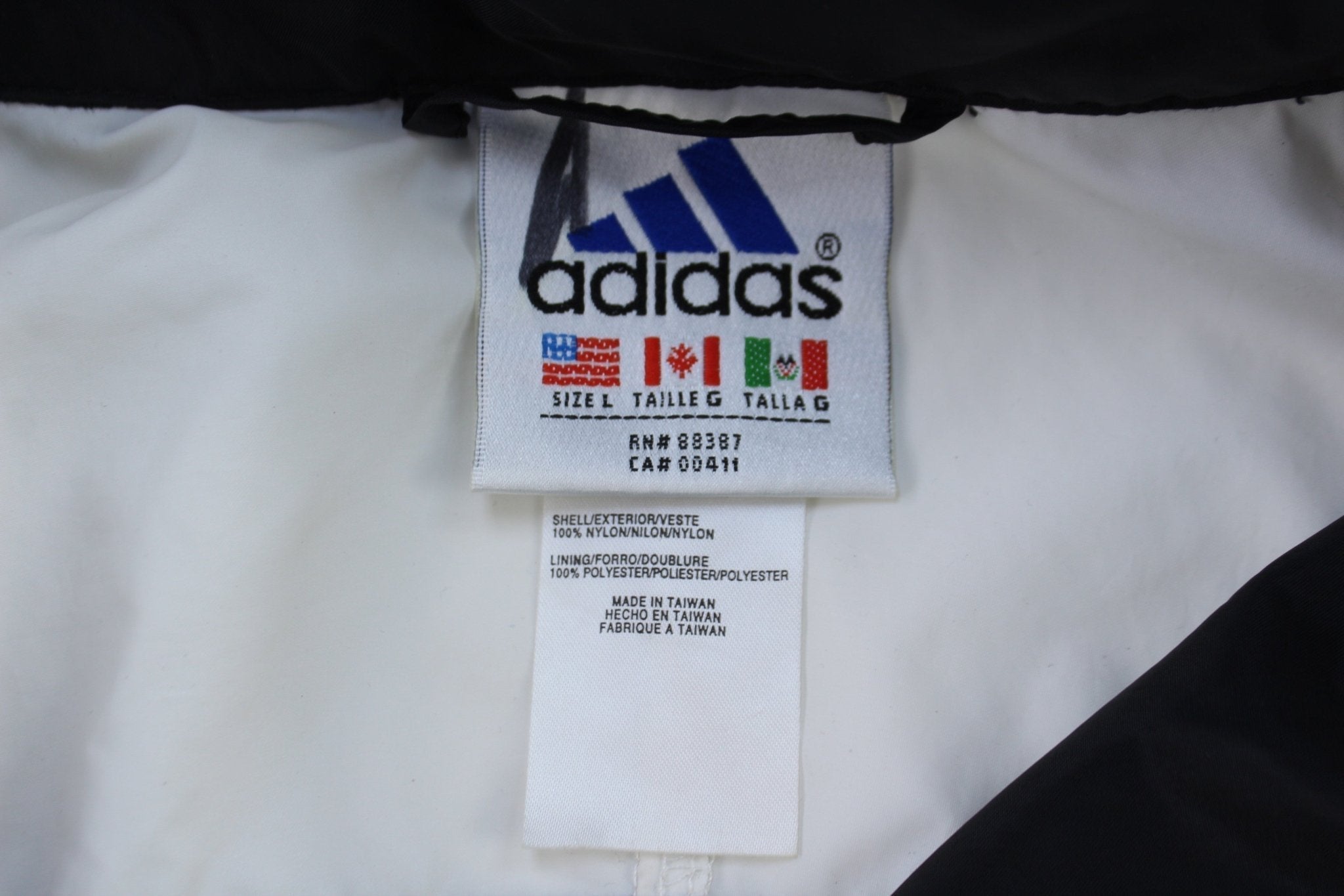 90's Adidas Embroidered Logo White, Green & Black Full Zip Windbreaker - Jacket - Thrifted Threads