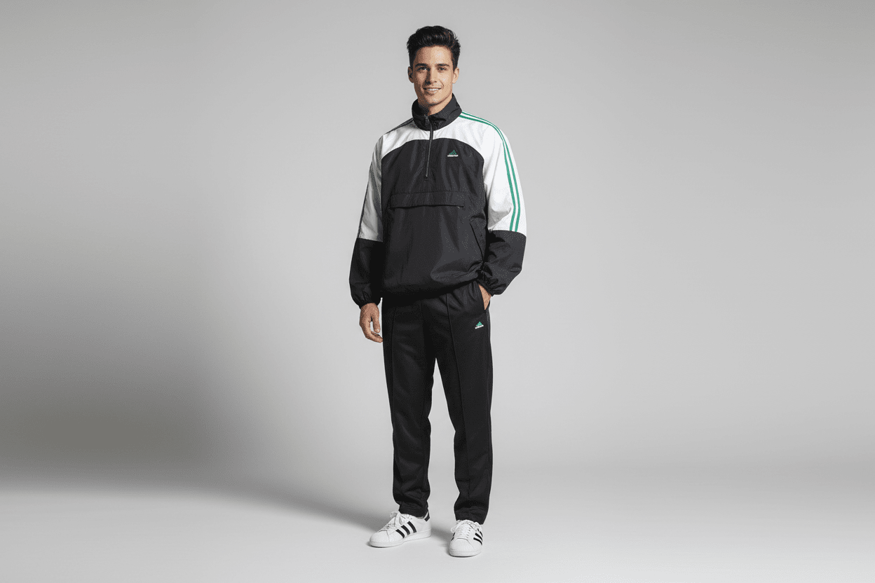 90's Adidas Embroidered Logo White, Green & Black Full Zip Windbreaker - Jacket - Thrifted Threads