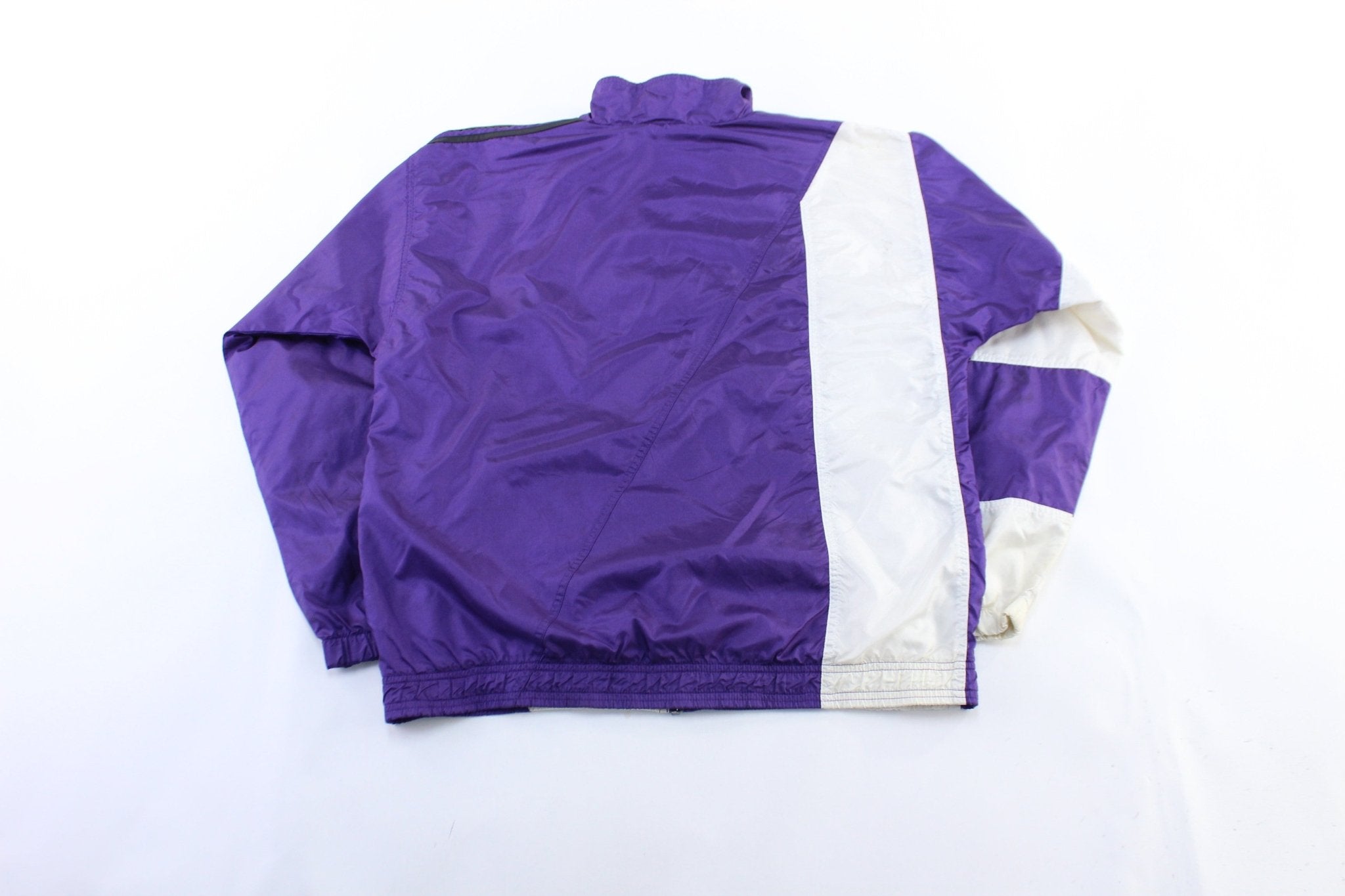 90's Adidas Embroidered Logo White & Purple Striped Zip Up Jacket